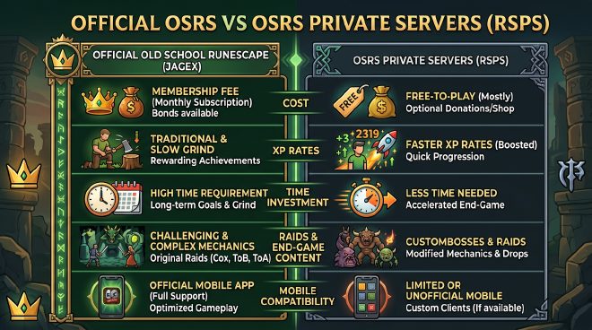 OSRS RSPS vs official OSRS – cost, XP rates, time to endgame, raids, and community compared