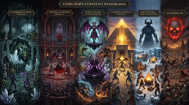 OSRS RSPS content overview – CoX, ToB, ToA, bossing, skilling, and Wilderness PvP on top servers