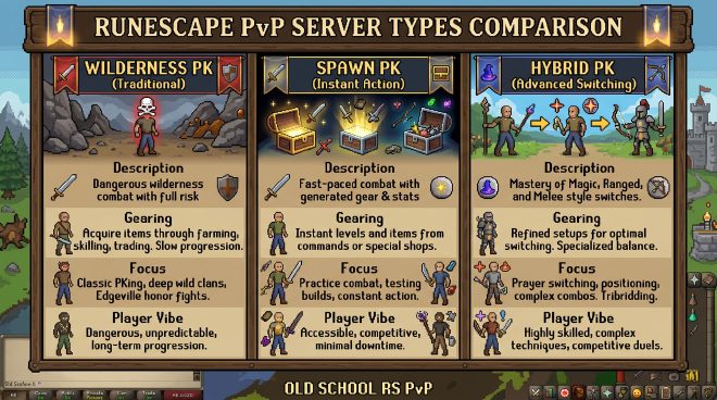 Wilderness PK vs Spawn PK vs Hybrid – PvP server types comparison