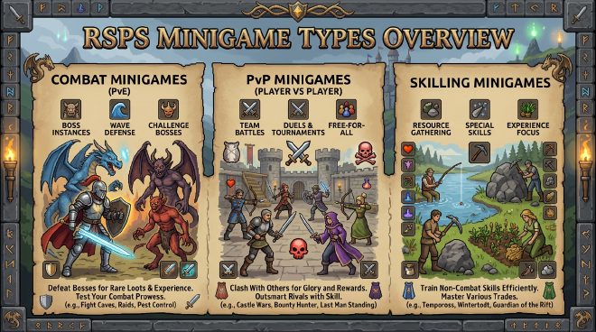 RSPS minigame types overview – combat, PvP, and skilling minigames