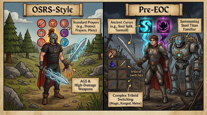 OSRS-style vs Pre-EOC PK – standard prayers and specs vs Curses, Summoning, and tribrid meta