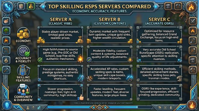Top skilling RSPS servers compared – economy, accuracy, and features