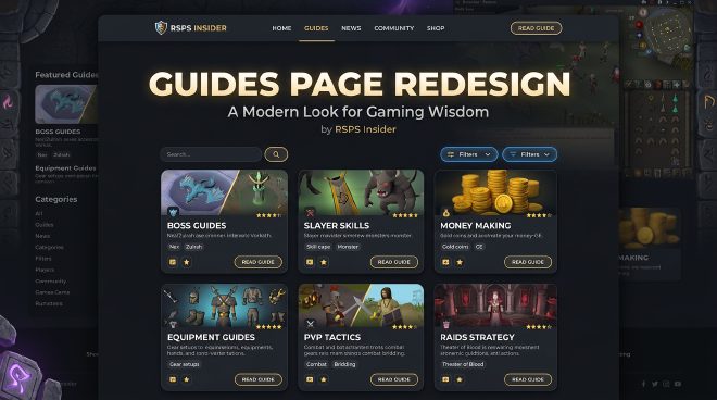 Guides page redesign – RSPS Insider guides section with category cards and improved layout